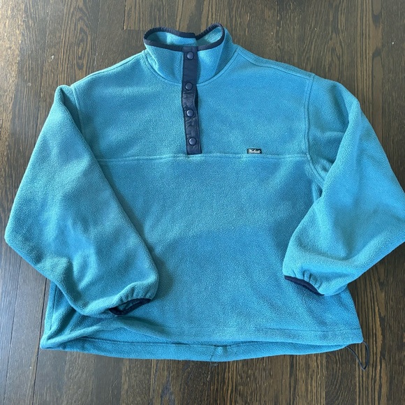 Woolrich Fleece Pull Over Sweater Turtle Neck Buttons Women’s XL Blue - Picture 1 of 10
